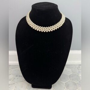 Vintage Ivory Faux Pearl Choker Stretch Necklace - CLASSY